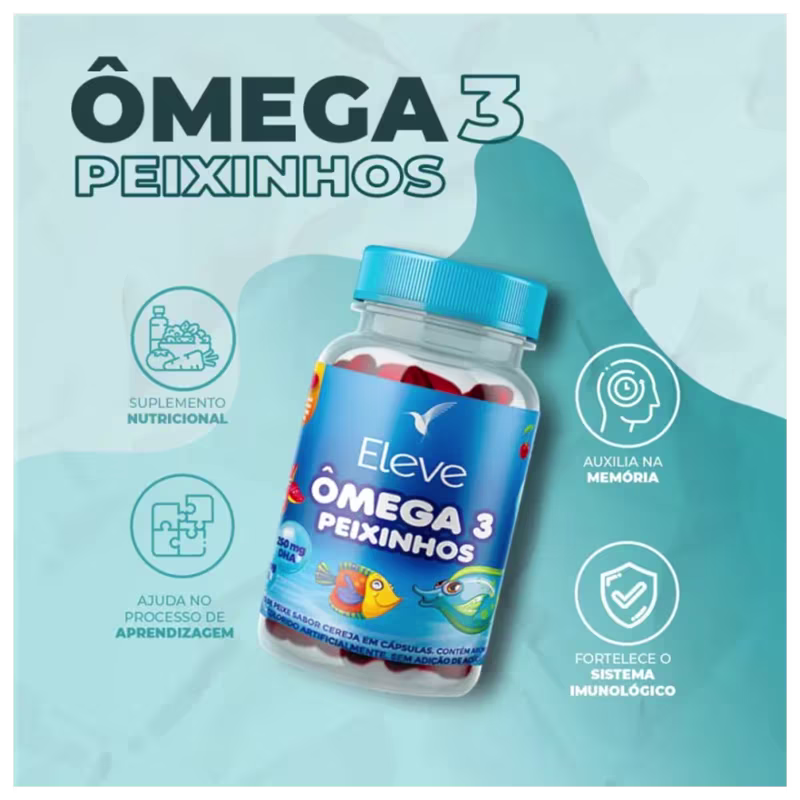 Kit Ômega 3 PEIXINHOS Infantil - 60 dias - 240 cápsulas mastigáveis + E-book