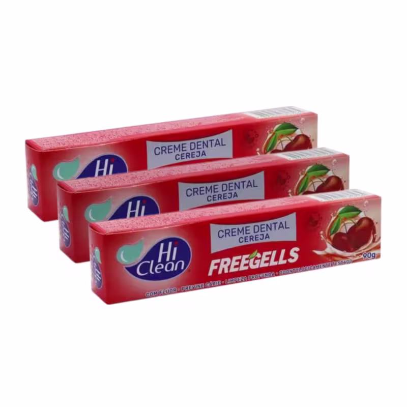 Kit 3 Creme Dental Vegano Freegells Hi Clean 90g - Cereja