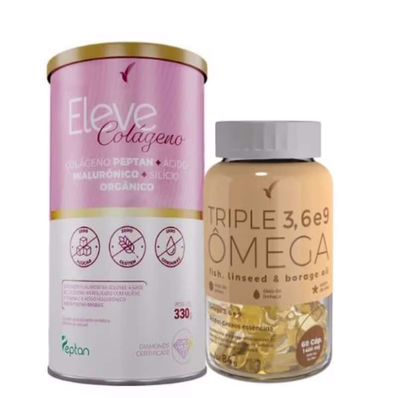 Colágeno Hidrolisado Peptan + Ácido Hialurônico + Silício Orgânico Eleve Life 30 Dias +Triple Ômega