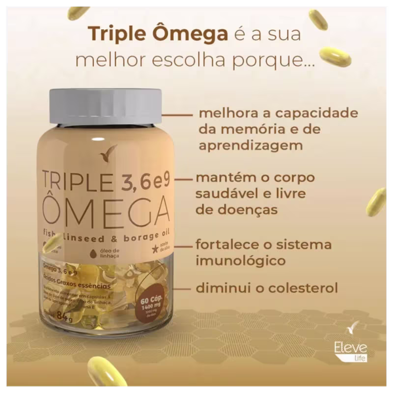 Triple Omega é a sua melhor escolha porque melhora a capacidade da memória e de aprendizagem, mantém o corpo saudável e livre de doenças, fortalece o sistema imunológico e diminui o colesterol.