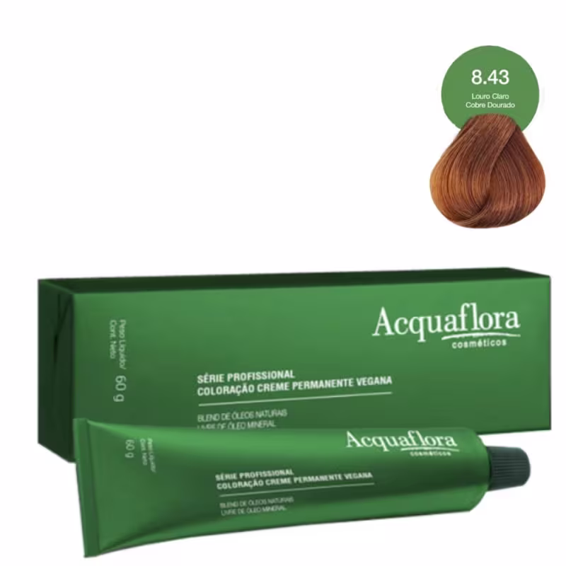 Coloração Creme Acquaflora Vegana 8.43 Louro Claro Cobre Dourado 60g