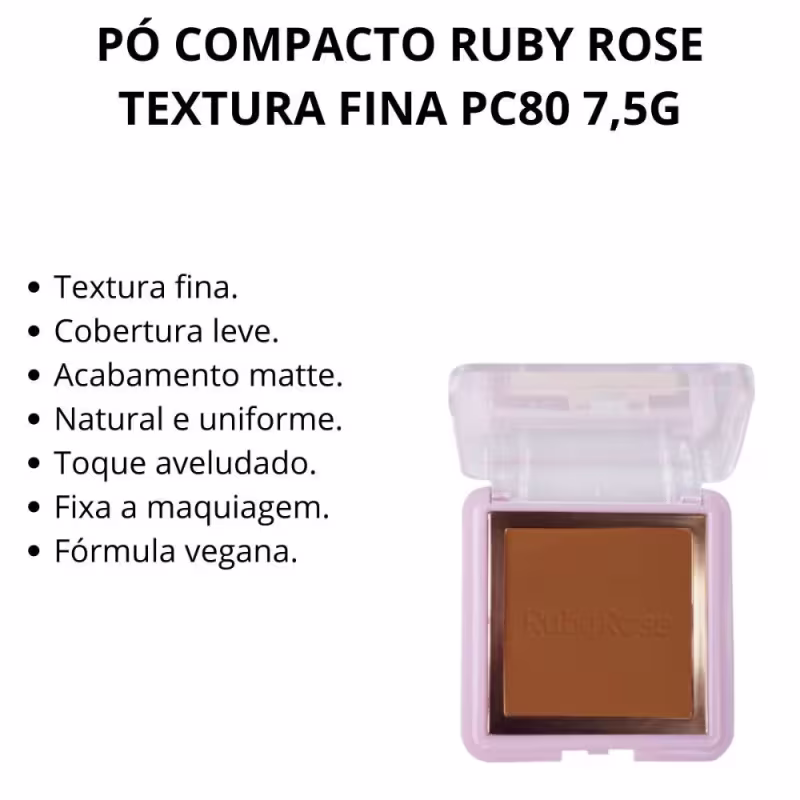 Pó Compacto Facial Ruby Rose Textura Fina PC80, 7,5g.