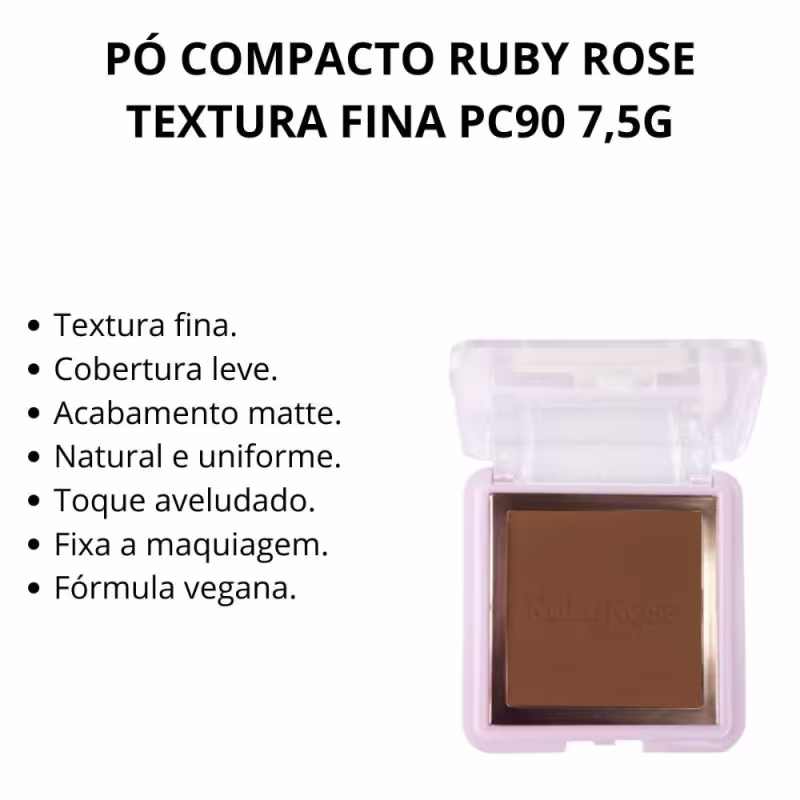 Pó Compacto Facial Ruby Rose Textura Fina PC90, 7,5g.