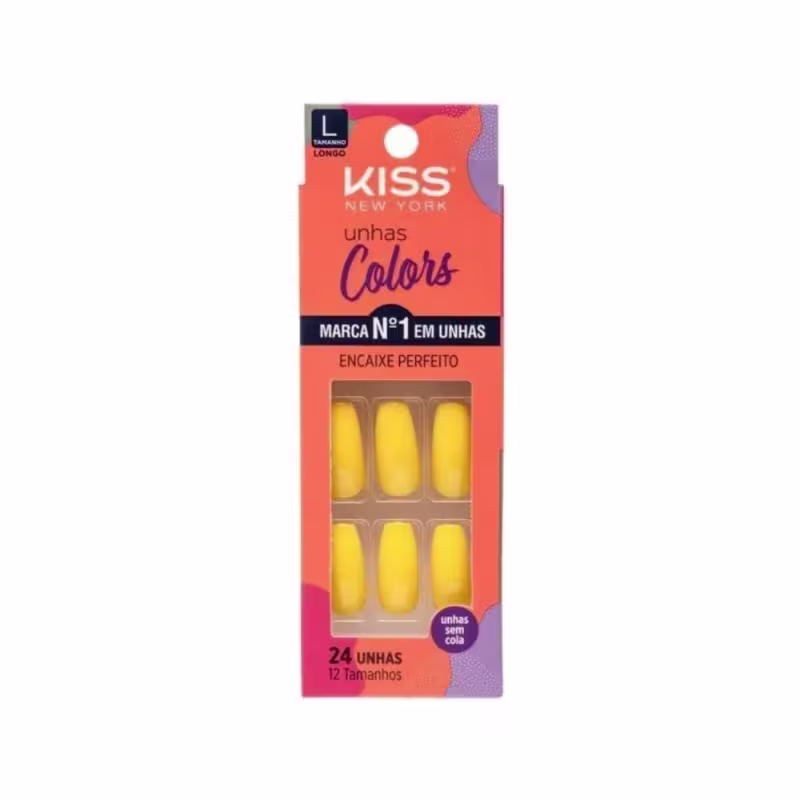 Unhas Postiças Colors Kiss New York Amarelo Canário Bailarina Longo