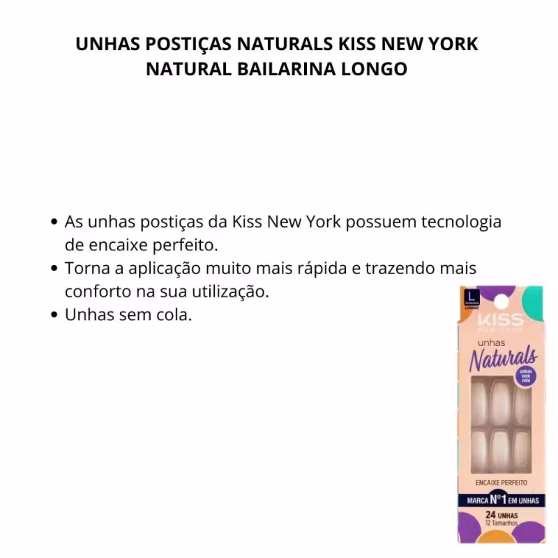 Unhas Postiças Naturals Kiss New York Natural Bailarina Longo