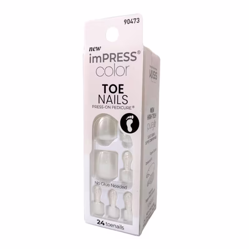 Unha Postiça Para Pés Kiss Impress Color Toe Nails 501 Lustre White Com 24un