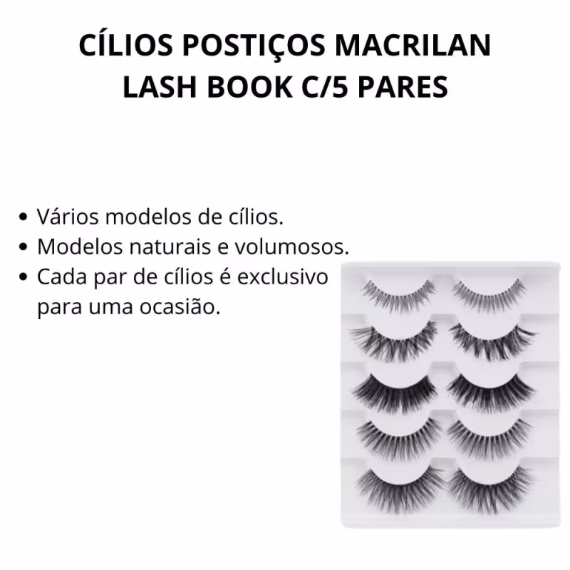 Cílios Postiços Macrilan Lash Book C/5 Pares Cód.eb101