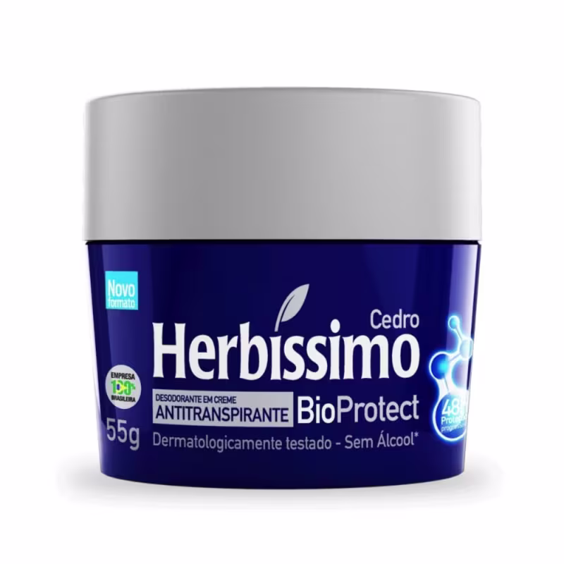 Kit 12 Desodorante Creme Herbissimo Bioprotect Cedro Antitranspirante 55g