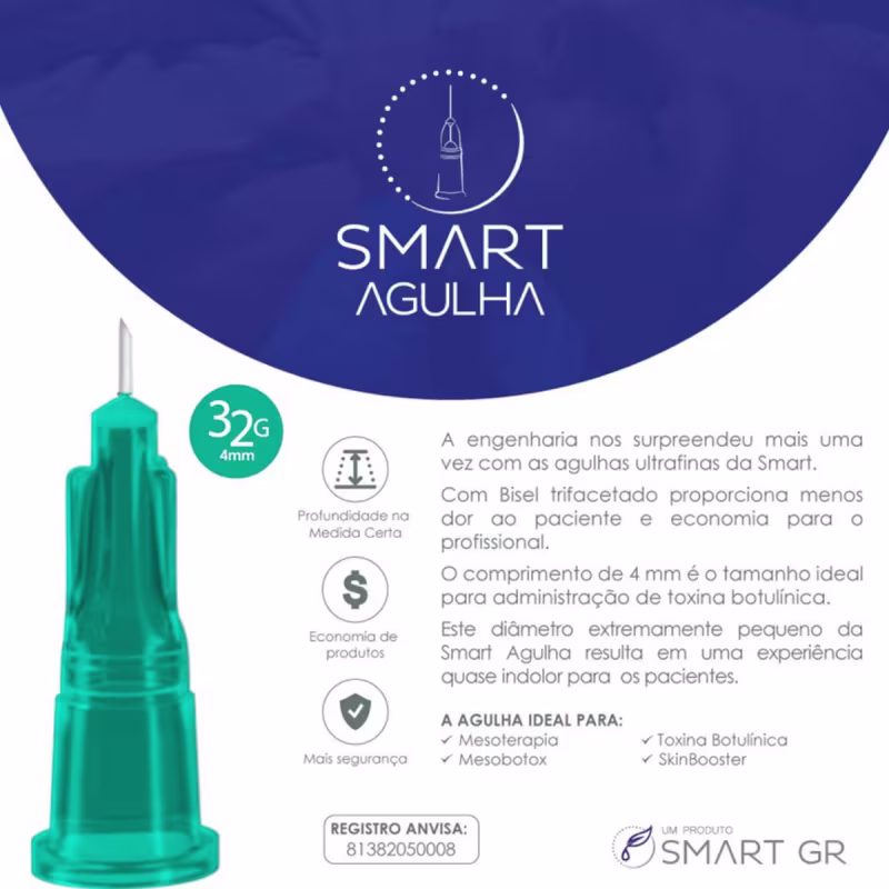 Agulha de Lebel para Mesoterapia 32G 4mm -100 un Smart GR