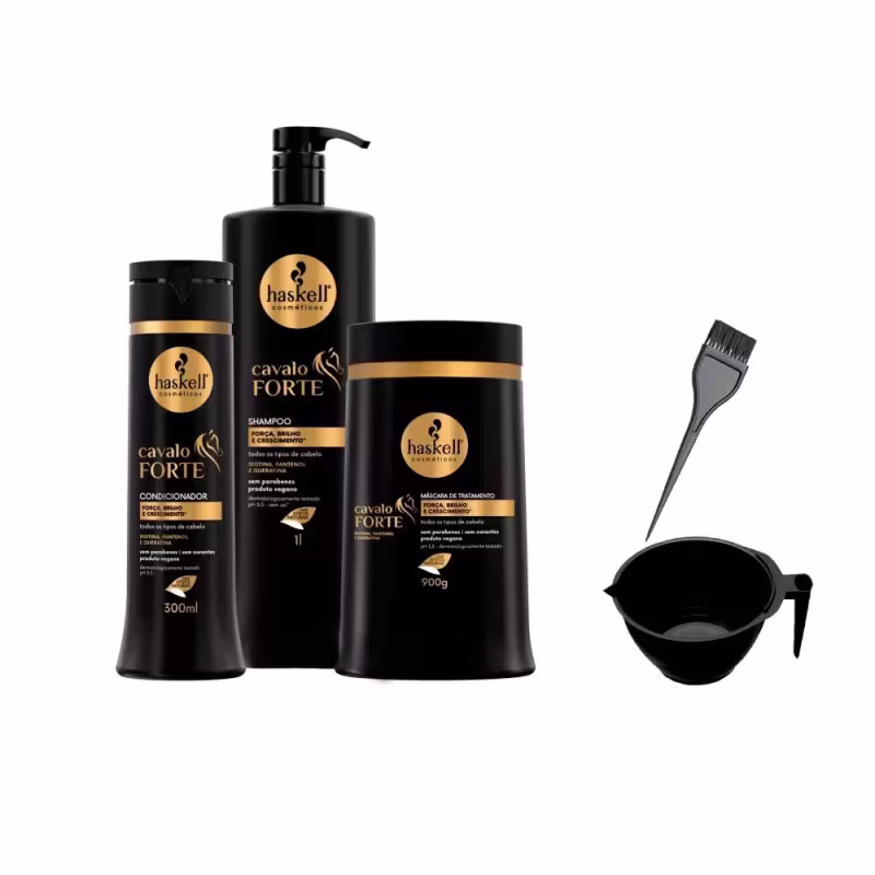 Haskell Cavalo Forte Shp 1L Cond 300ml Máscara 900g +Cumbuca