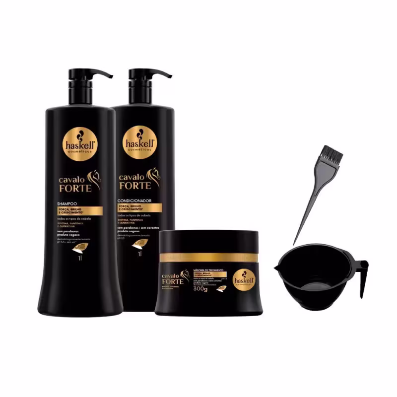 Kit Haskell Cavalo Forte Shp Cond 1L Máscara 300g +Cumbuca