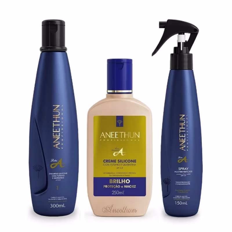 Kit Aneethun Linha A Shampoo 300ml + Creme de Silicone 250ml + Multibenefícios 150ml