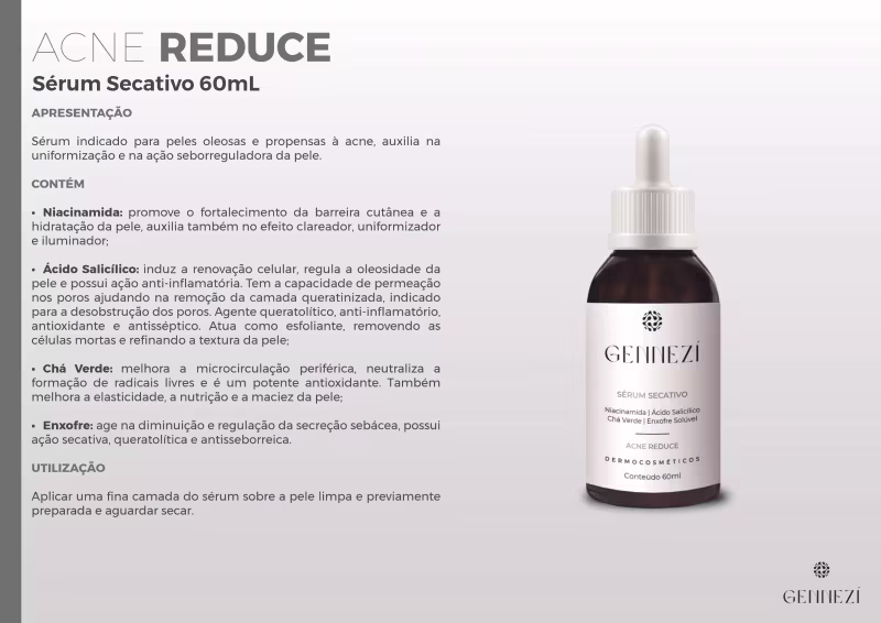 Do lado esquerdo da imagem há uma descrição do produto, seus ativos e modo de uso. Do lado direito há uma foto da embalagem do sérum.