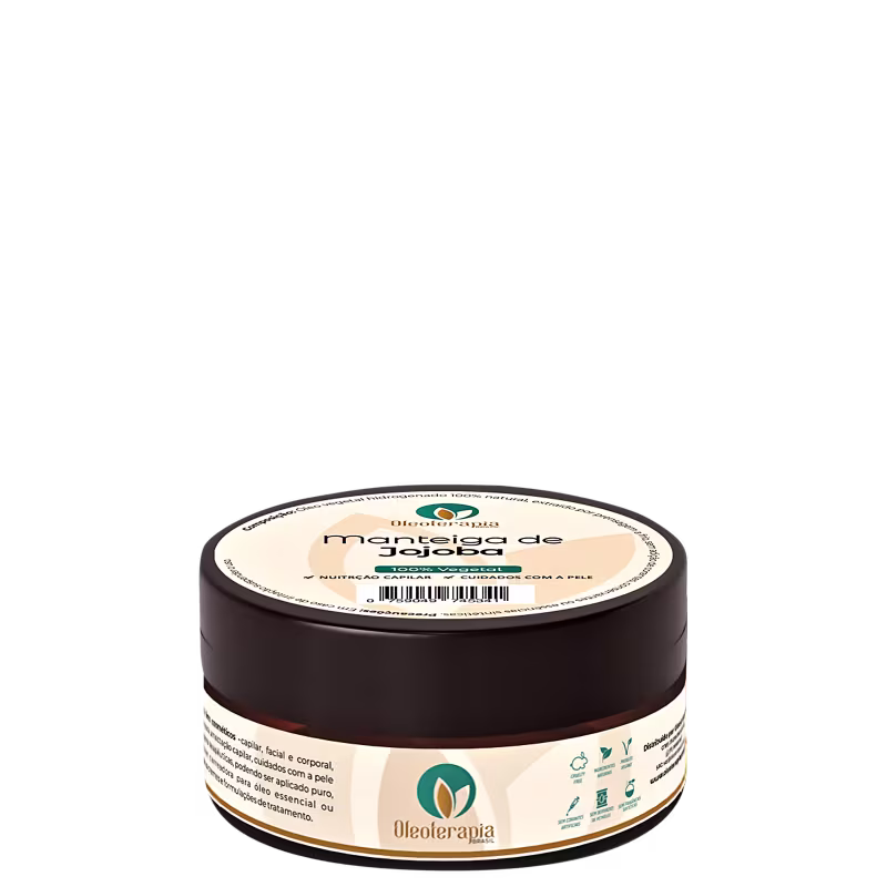 O produto apresentado é um pote de manteiga de jojoba da marca Oleoterapia Brasil.