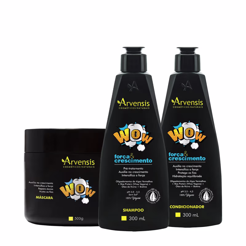 Kit Arvensis Wow Força e Crescimento Shampoo Condicionador e Máscara Grande (3 produtos)