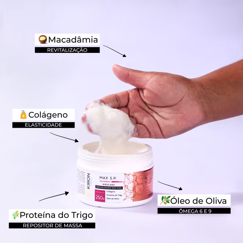 Máscara Macadâmia MAX S.P. Revitalização dos Fios Kiron Cosméticos 250g