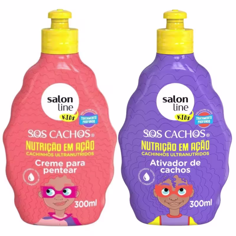 Creme Para Pentear + Ativador de Cachos Salon Line Kids Sos Cachos Nutrição em Ação 300ml