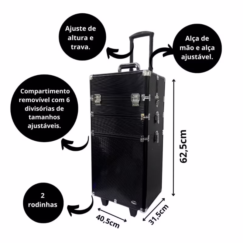 Maleta Carrinho Rubys 3 Andares e 2 Rodinhas Preta Fs-1206c