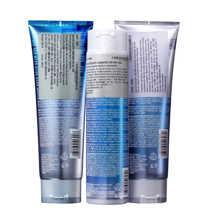 A imagem mostra o verso das embalagens, trazendo informações mais detalhadas sobre cada produto.