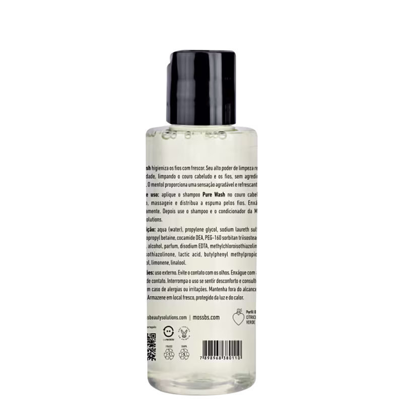 A imagem mostra o verso do frasco de shampoo com informações sobre o produto.