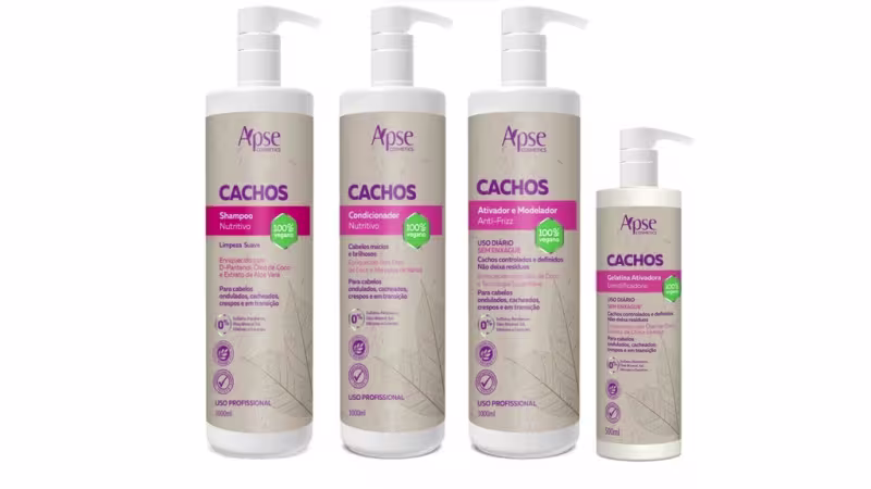 Apse Cachos Shampoo 1 L e Condicionador 1 L e Gelatina 500 ml e Ativador 1 L