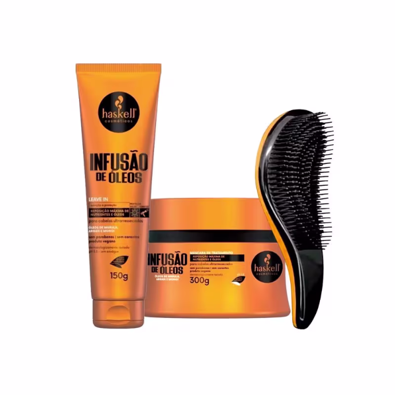 Kit Haskell Infusão de Óleos + Escova Mágica Trio, 3 produtos.