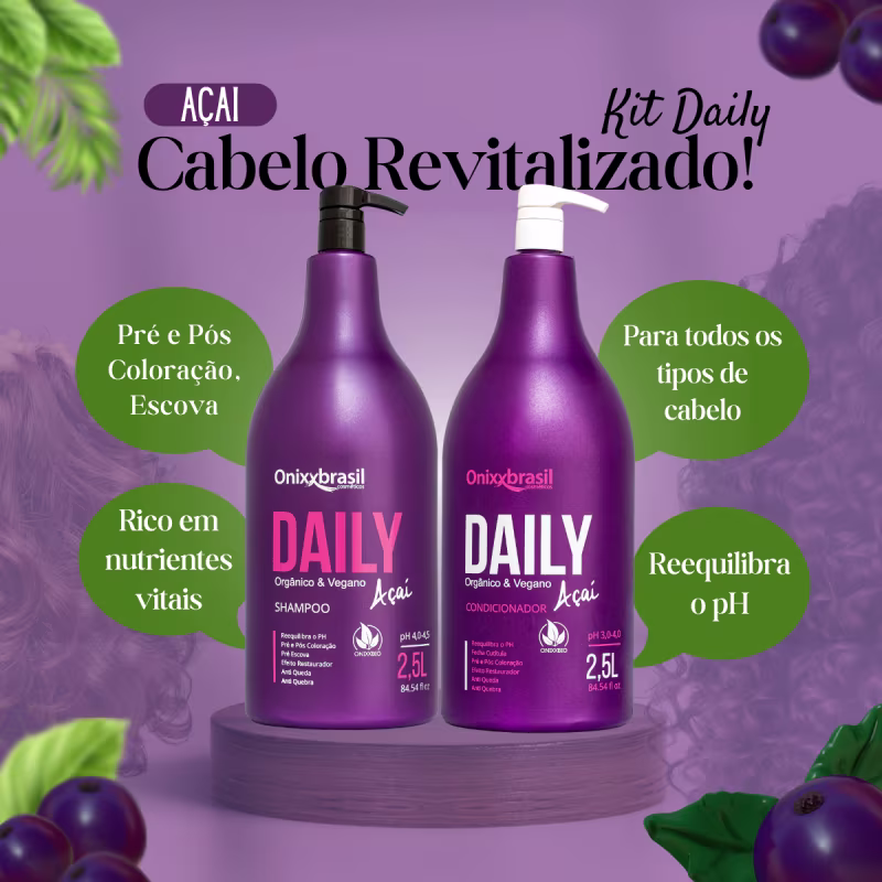 Daily Açaí - Kit Shampoo + Condicionador 2,5L | Uso diário em lavatório