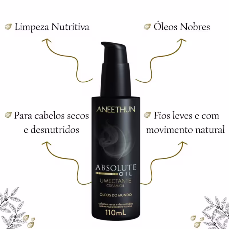 Kit Absolute Oil Shampoo,Máscara e Umectante Aneethun+Escova