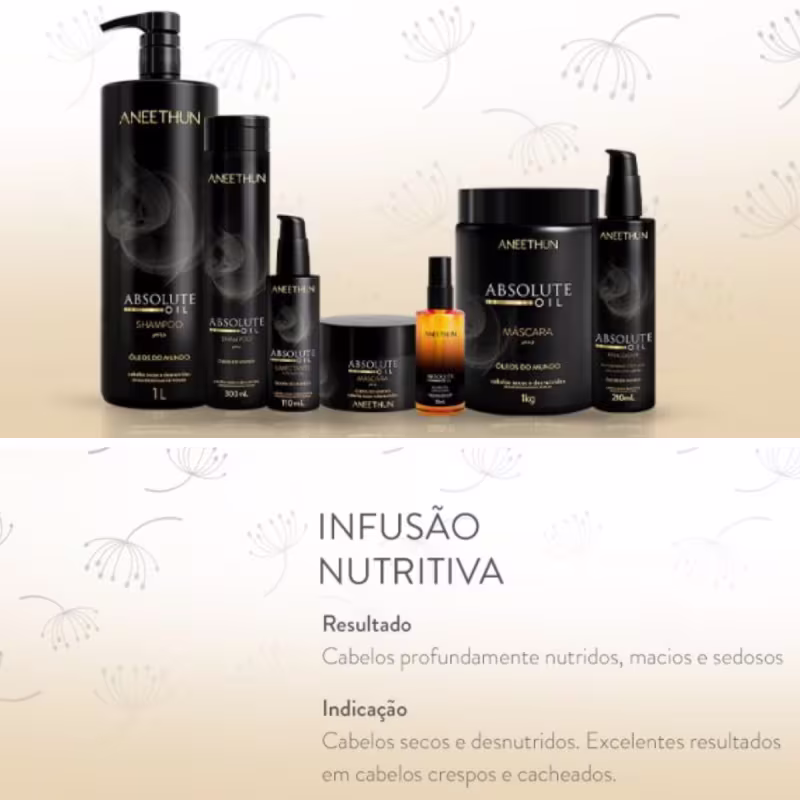Kit Absolute Oil Shampoo,Máscara e Umectante Aneethun+Escova