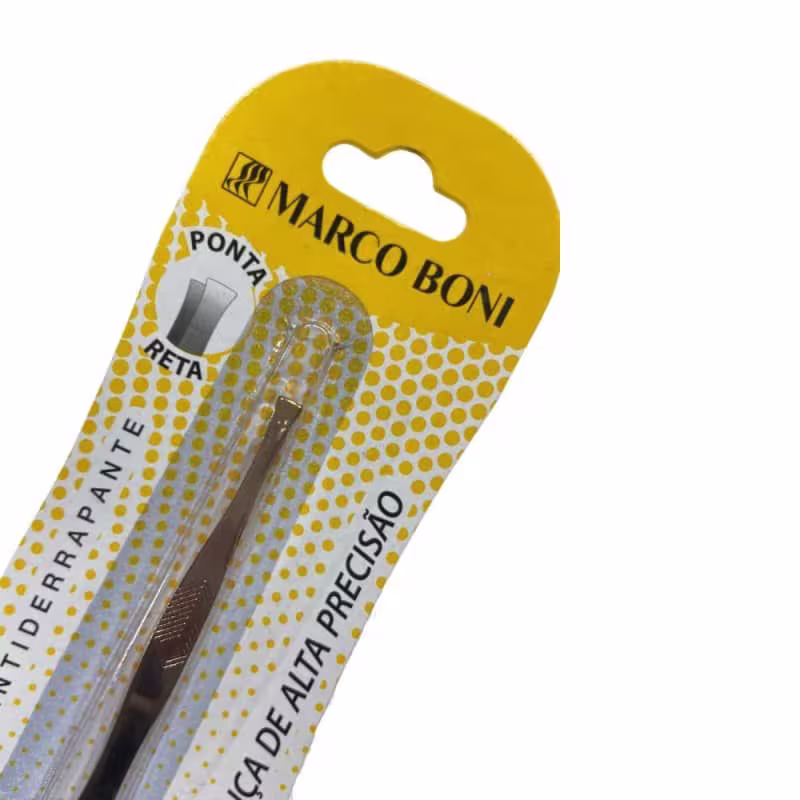 Pinça de Ponta Reta Marco Boni Cabo Antiderrapante Dourada, 1 unidade.