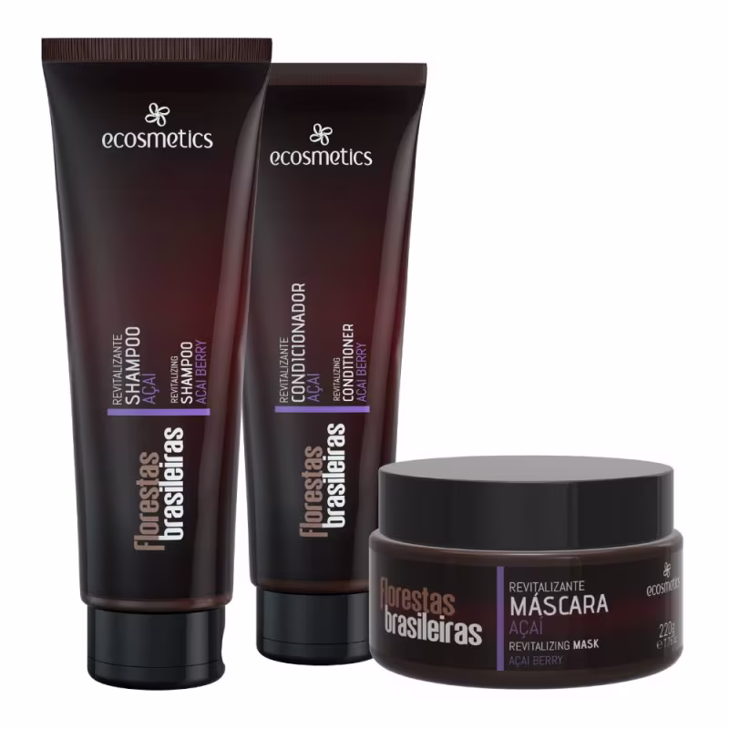 Kit Ecosmetics Florestas Brasileiras Açai Shampoo 250ml, Condicionador 250ml, Máscara 220ml