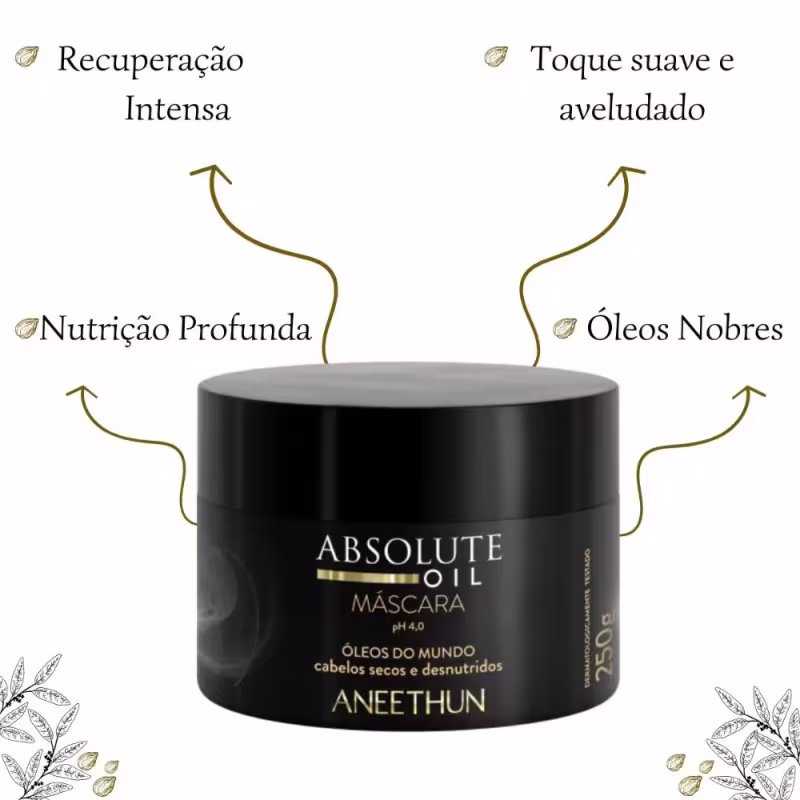 Kit Aneethun Absolute Oil Shampoo 300ml + Máscara 250g + Óleo 55ml