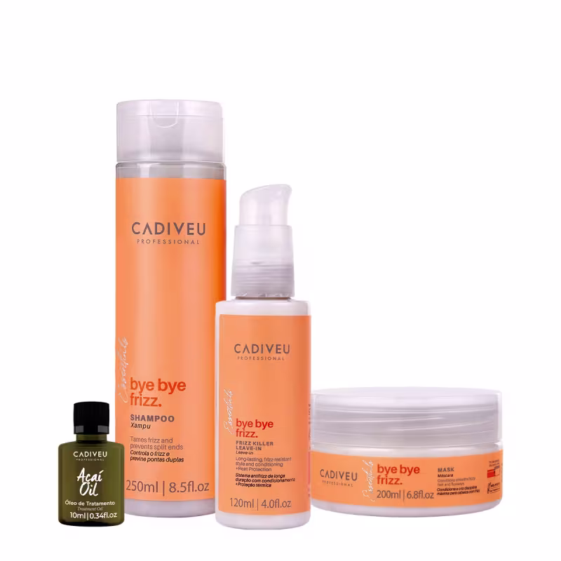 Kit Cadiveu Professional Bye Bye Frizz  Shampoo Leave-in Máscara e Açaí Oil (4 produtos)