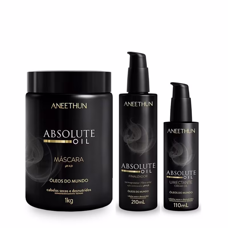 Kit Aneethun Absolute Oil - Máscara 1kg + Finalizador 210ml + Umectante Capilar 110ml