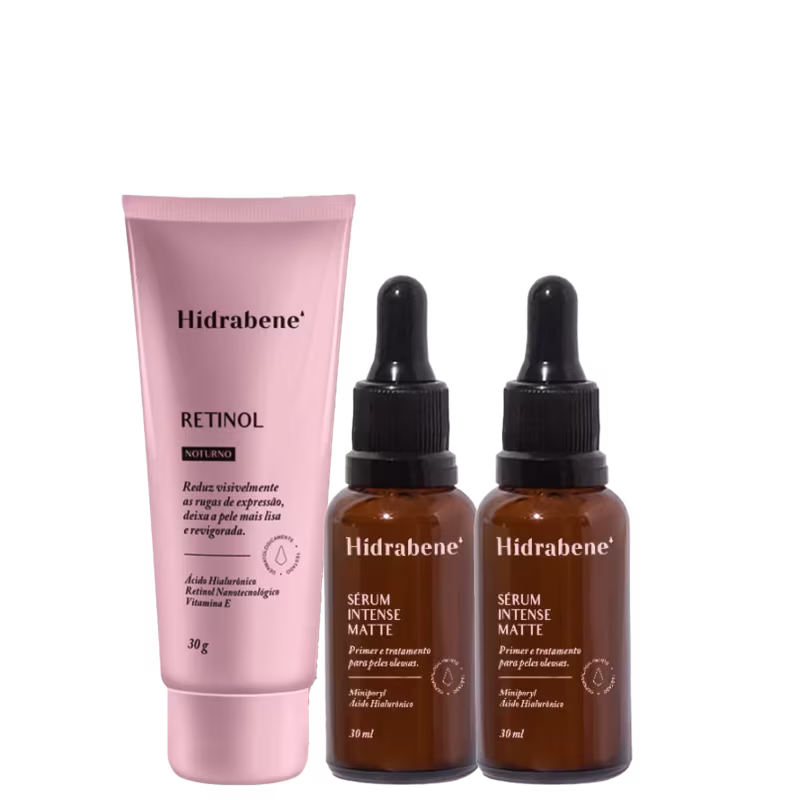 KIT  Skin Care HIDRABENE (SÉRUM CLAREADOR +  CREME RETINOL NOTURNO + SÉRUM INTENSE MATTE)