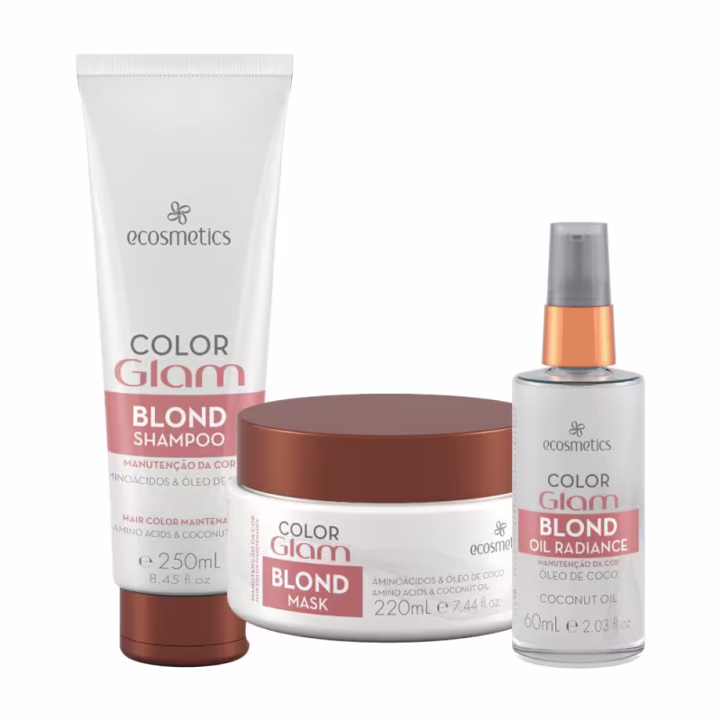 Kit Ecosmetics Color Glam Blond Shampoo 250ml, Máscara 220ml, Oil 60ml