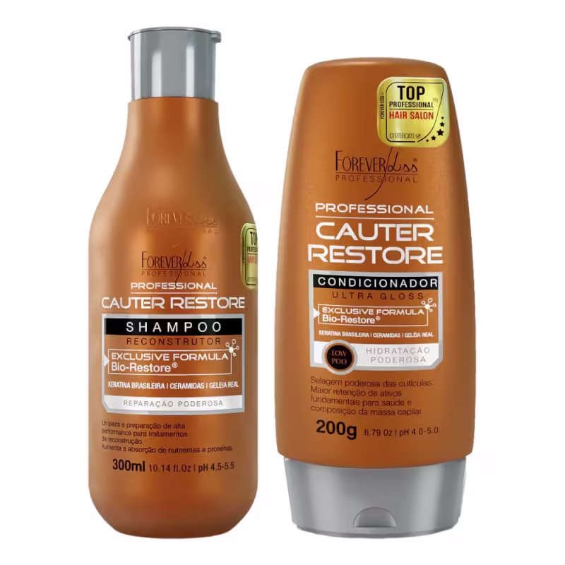 Forever Liss Kit Cauterização Shampoo Cauter Restore 300ml, Condicionador 200g