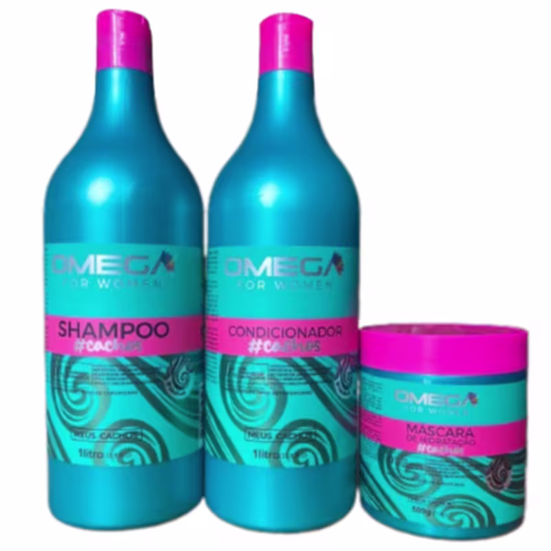 Kit Capilar Cachos Shampoo Condicionador 1L e Máscara OmegaHair