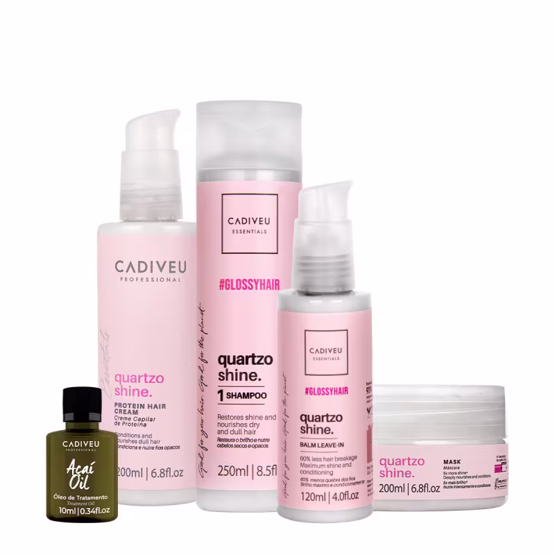 Kit Cadiveu Professional Essentials Quartzo Shine Shampoo Máscara Pré-Shampoo Leave-in e Açaí Oil (5 produtos)