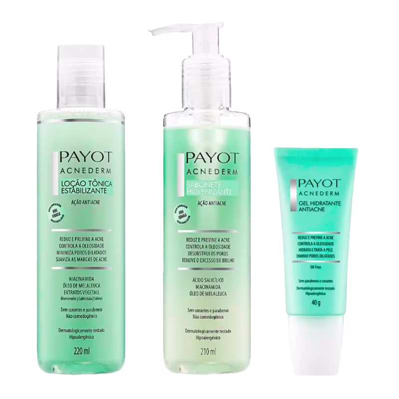 Payot Acnederm Sabonete Liquído + Loção Tônica + Gel Hidratante