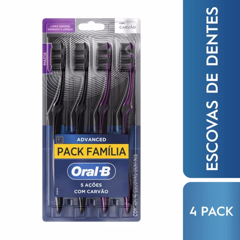 Escova de Dentes Oral-B 5 Ações Carvão 4un