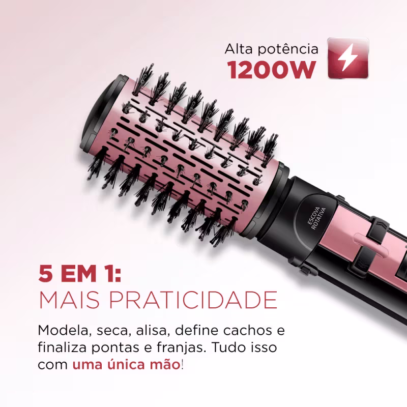 Escova Rotativa Mondial ER-10 1200W, Rose/Preto 127V