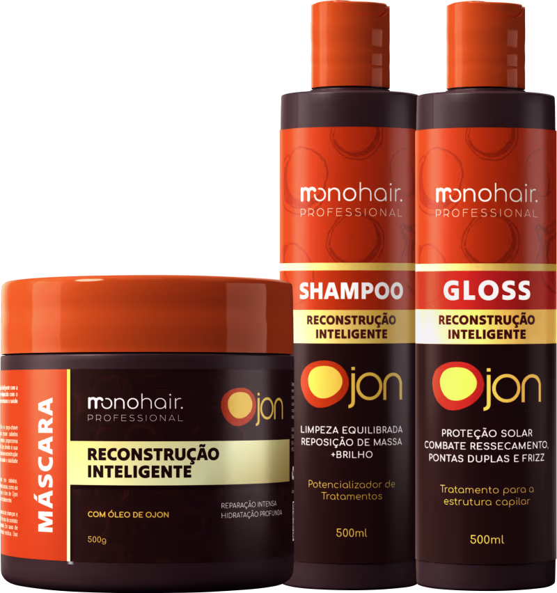 Shampoo, Gloss e Máscara Monohair Professional Ojon Reconstrução Inteligente.