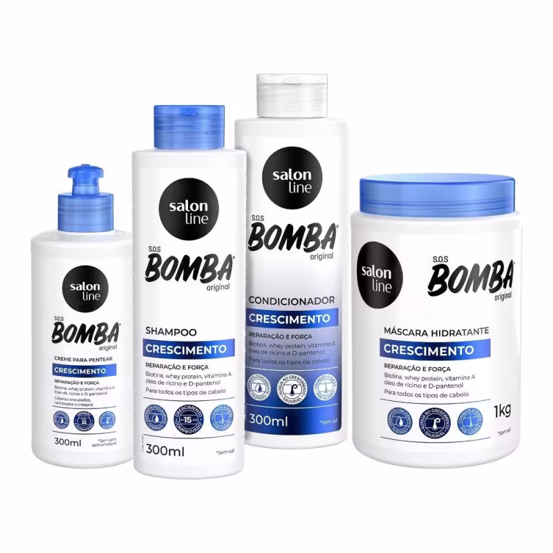 Kit SOS Bomba Original Shampoo + Condicionador 300ml + Creme 500ml + Máscara 1kg
