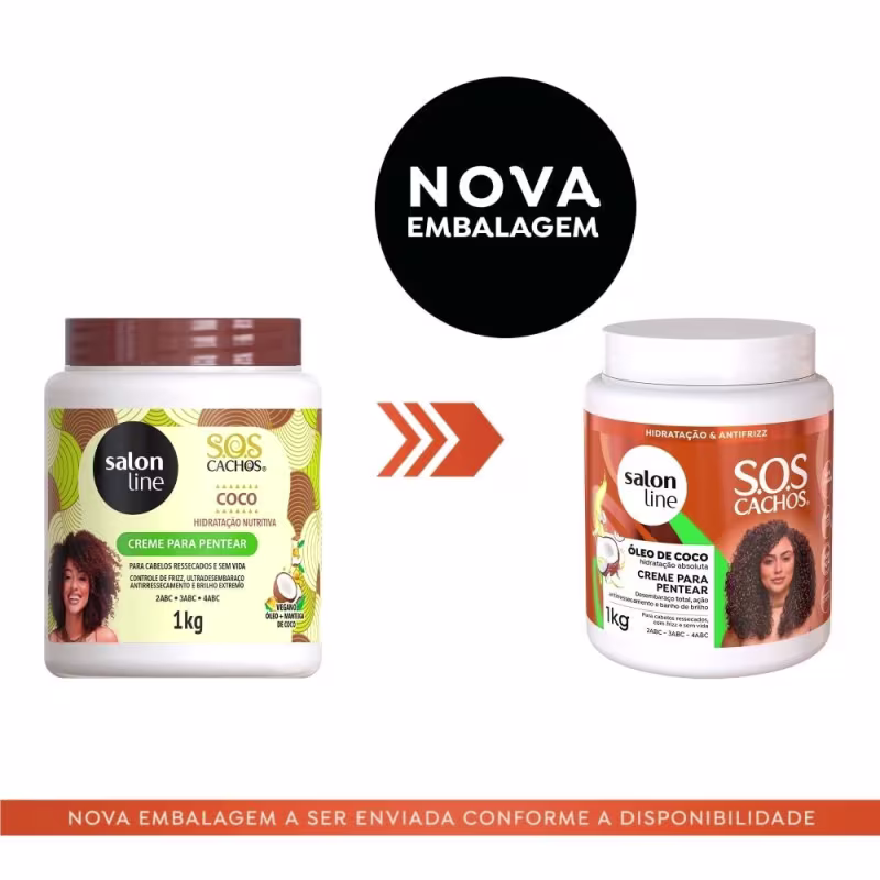 Kit SOS Cachos Coco 2 Shampoos + 2 Condicionadores + Creme de Pentear 1kg + Máscara Salon Line