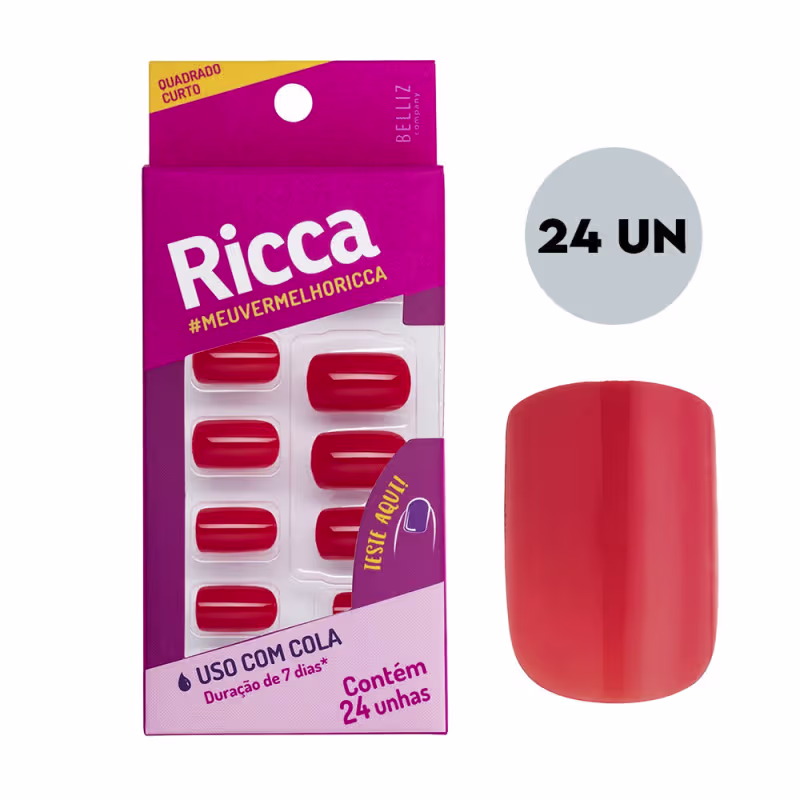 Unhas postiças Quadrado Curto, da marca Ricca.