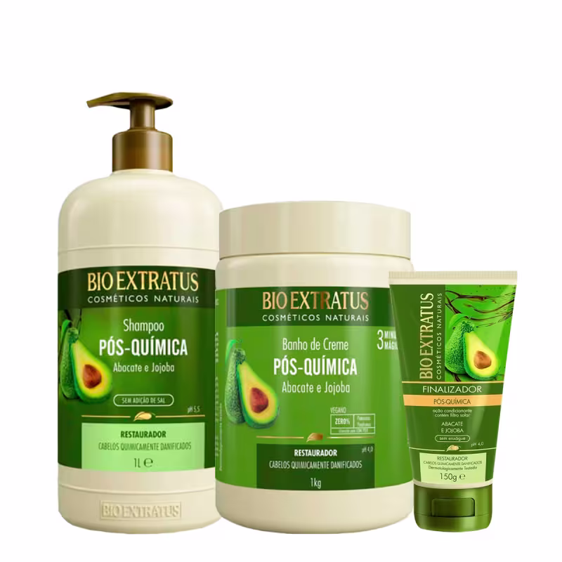Kit Bio Extratus Pós-Química Shampoo Banho de Creme G e Finalizador (3 produtos)