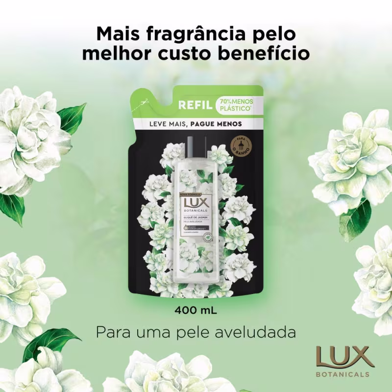 Refil Sabonete Líquido Lux Botanicals Essências do Brasil Buquê de Jasmin 400ml Leve Mais Pague Menos