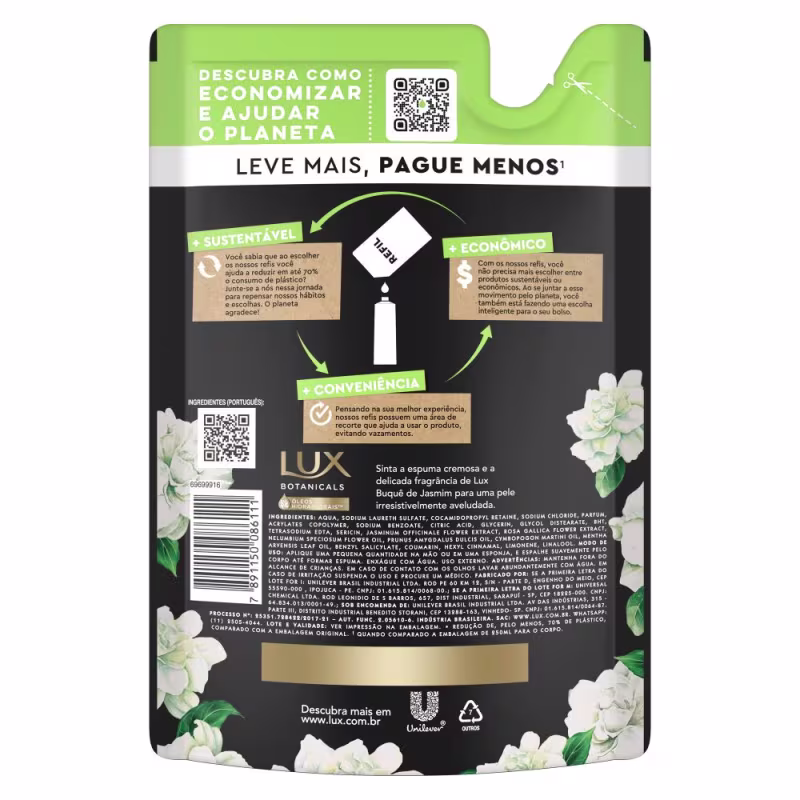 Refil Sabonete Líquido Lux Botanicals Essências do Brasil Buquê de Jasmin 400ml Leve Mais Pague Menos