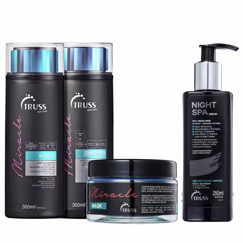 Kit Truss Miracle Shampoo 300ml + Condicionador 300ml + Máscara 180g + Night Spa 250ml